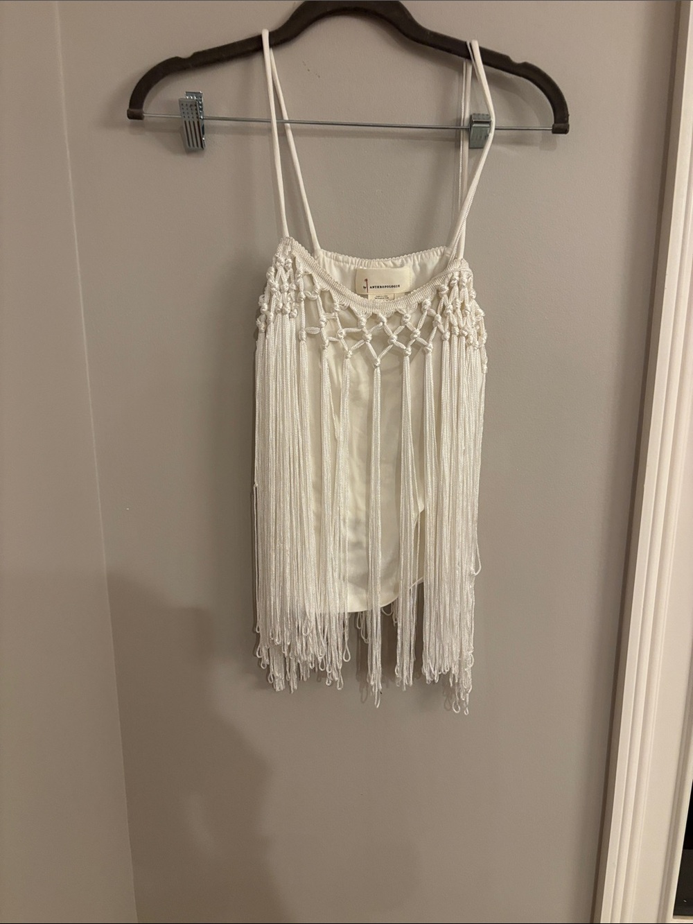 Anthropologie Cream Knotted Macramé Halter Top